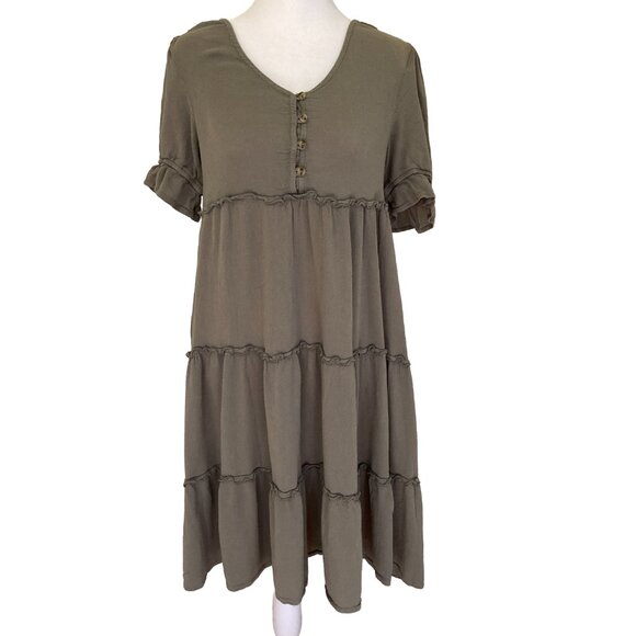 Jodifl Olive Green Tiered Ruffle Dress – Size S - Picture 1 of 5